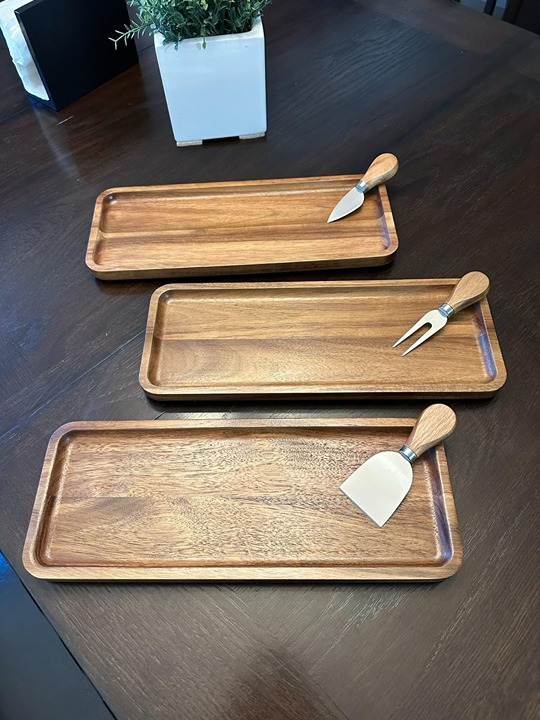 Wood Serving Tray Serving Board, A Set of 3 Solid Wooden charcuterie