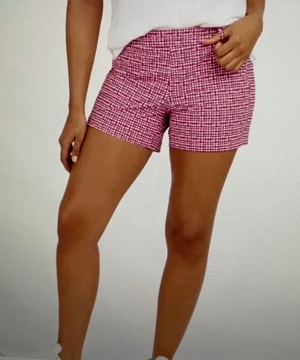 SPANX Sunshine Shorts Hibiscus Gingham 4” Pull On Pockets Stretch Women’s Medium