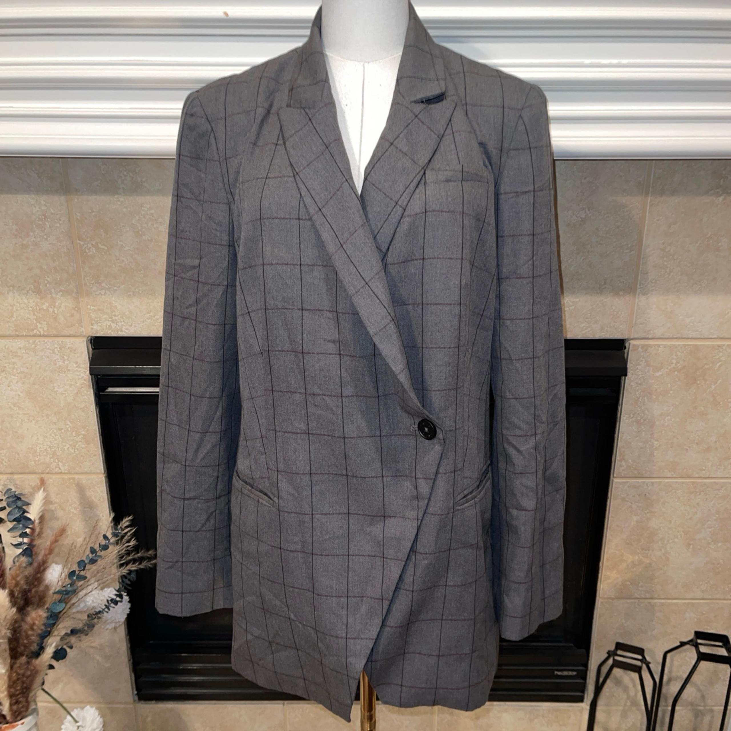 Calvin Klein gray blazer, black pin stripes size 14