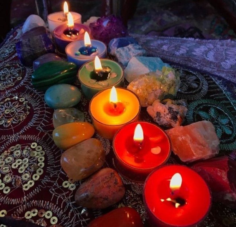 Chakra healing and balancing candles. To