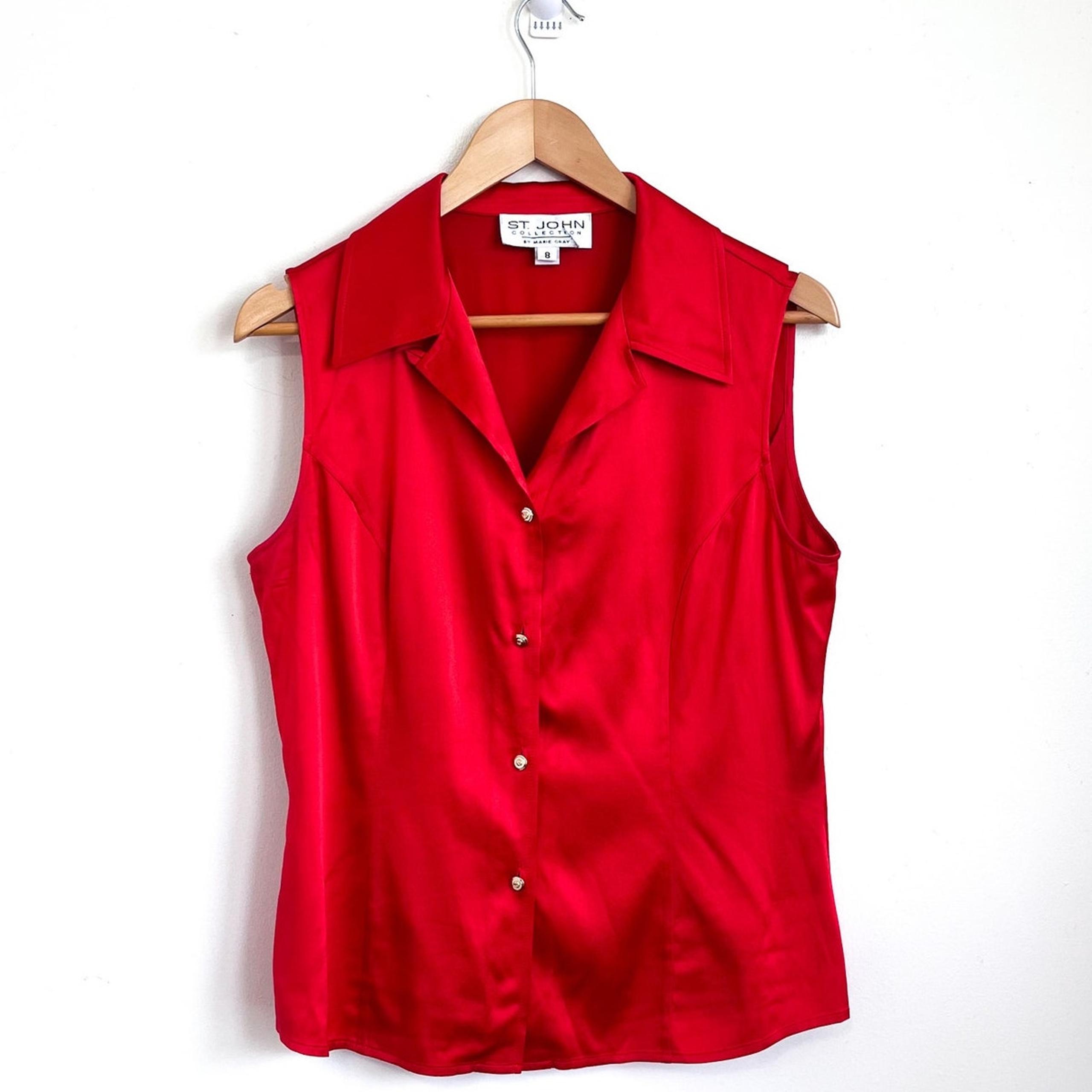 St John Collection Silk Women Shirt Blouse Size 8 Orange Old Money Preppy Button