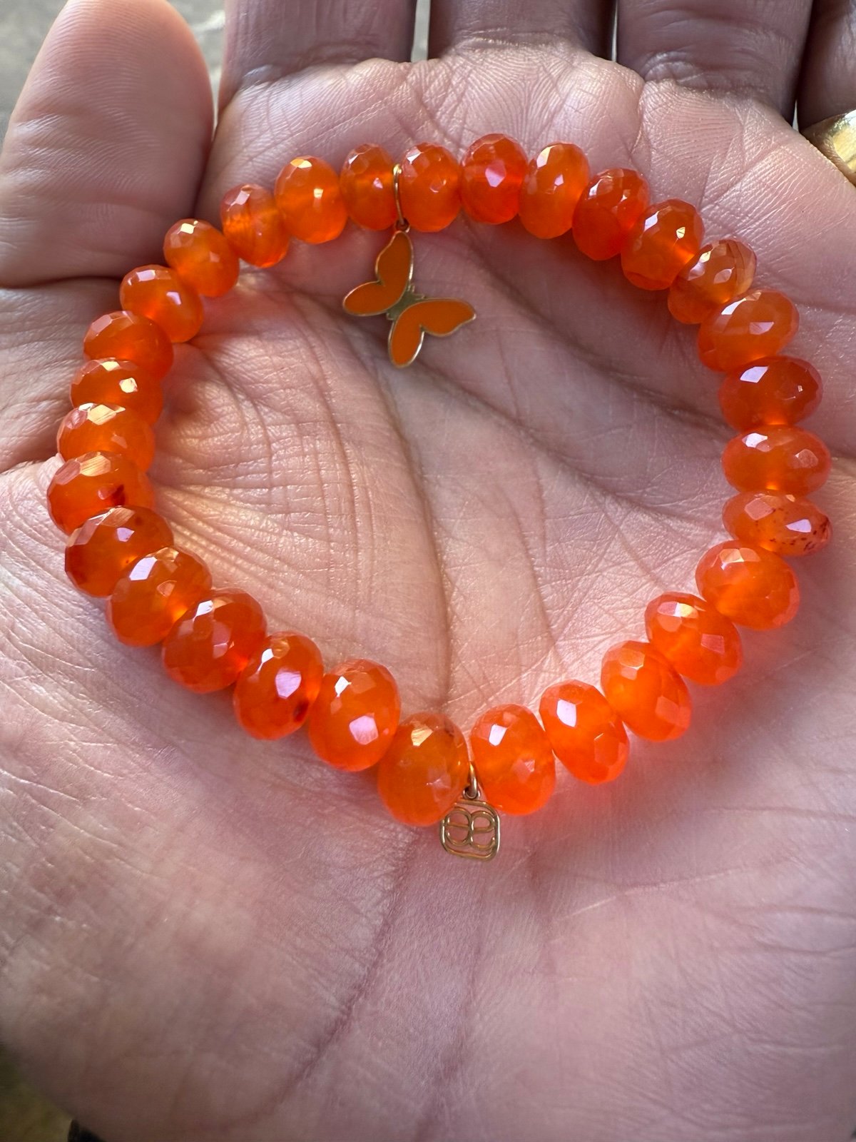 Sydney Evan Carnelian Rondelle Bracelet with Enamel Butterfly Charm