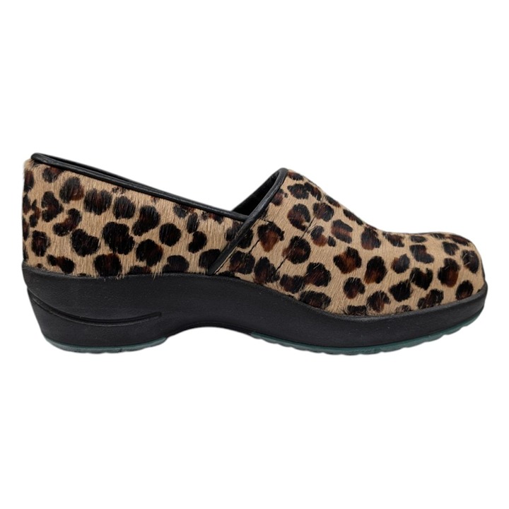 Sanita Lyon Clogs Womens Tan Black Leopard Print Fur Leather Shoes EU 35 US 5