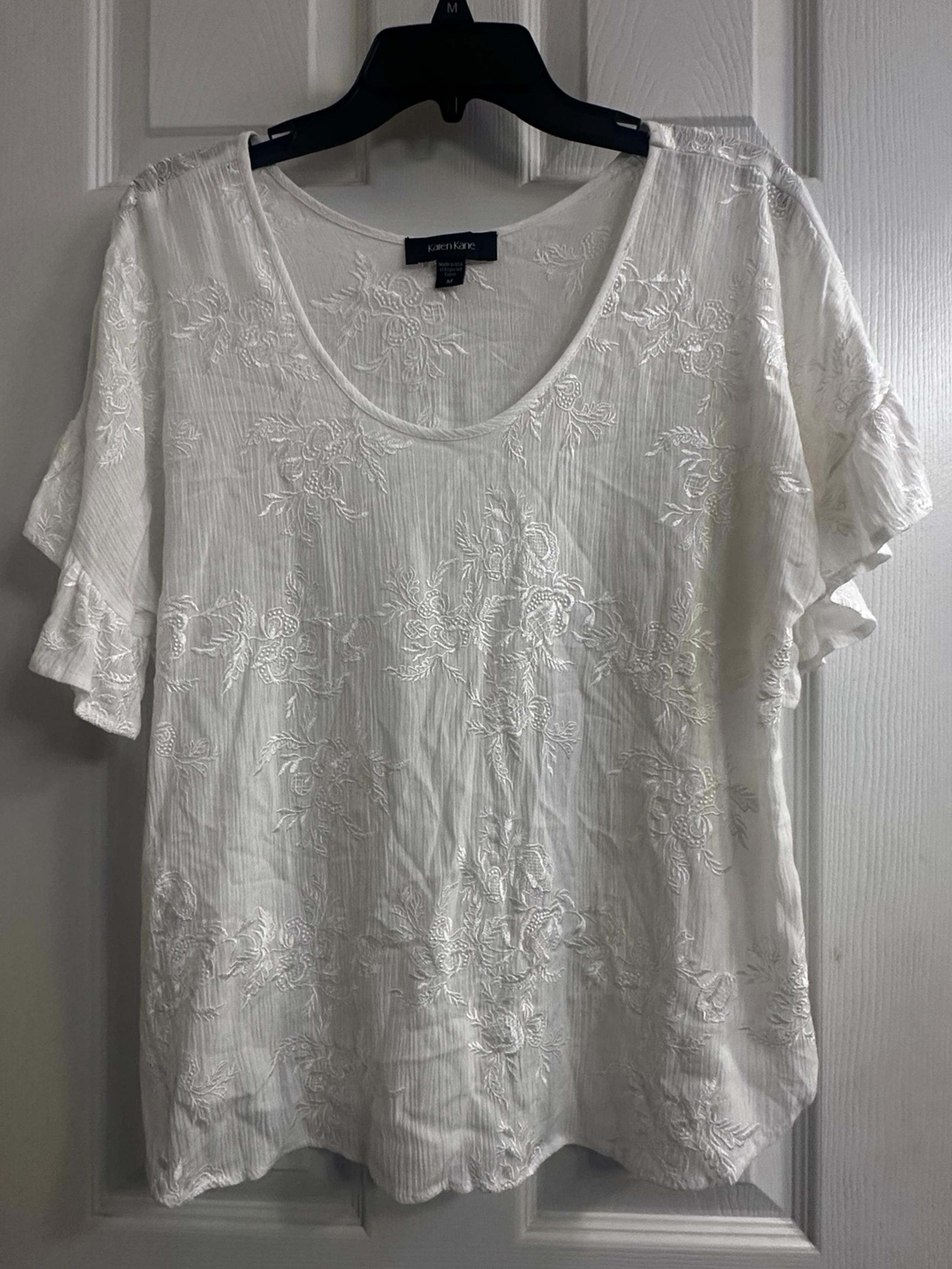 Karen Kane White Relaxed Blouse with Short Sleeves
