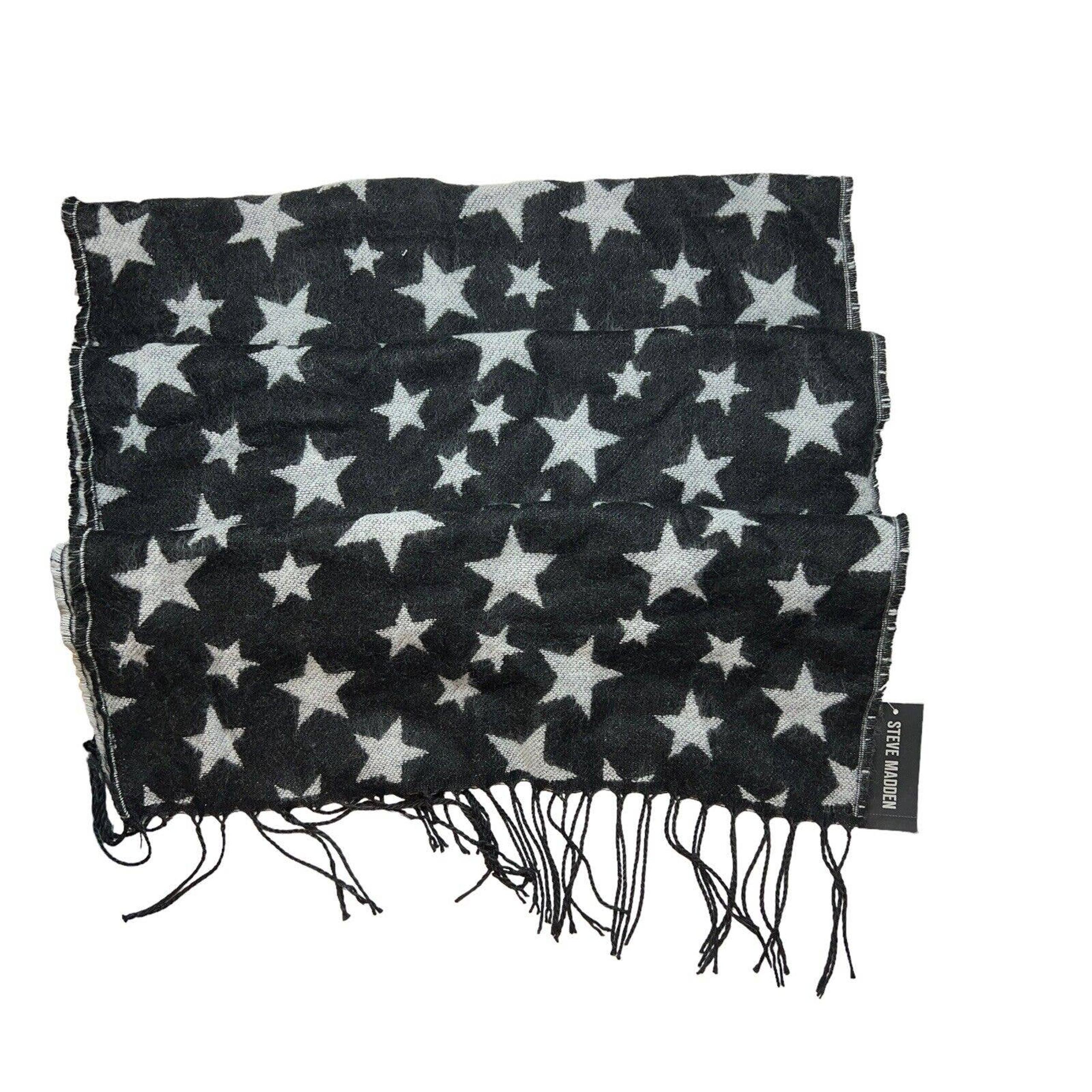 Steve Madden Jacquard Star Scarf White Black Reversible New
