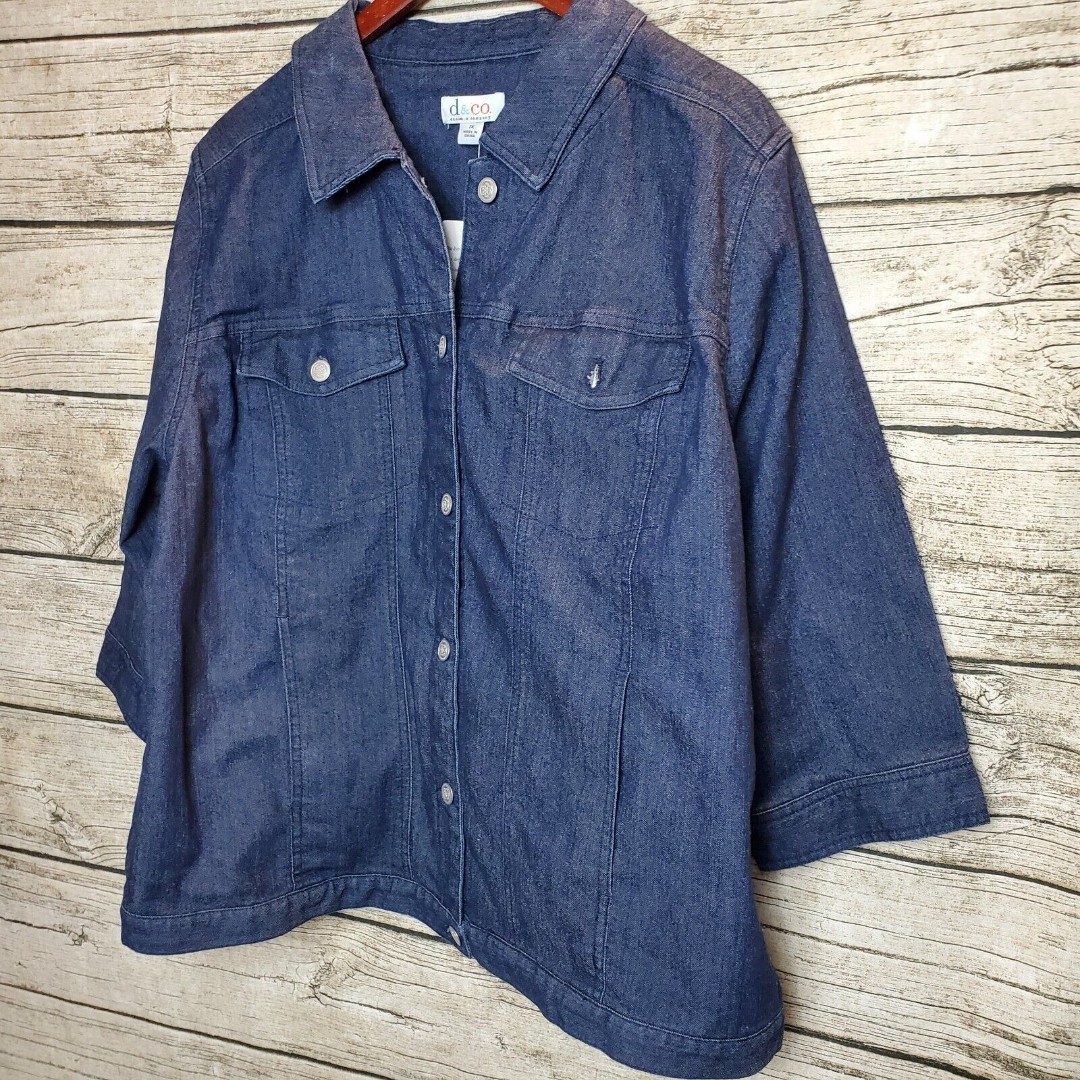 Womens D & Co Denim Jacket Western 3/4 Sleeve Size 1X