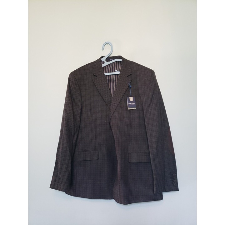 Stafford Mens 48R Sport Coat Jacket Classic Fit Brown Wool Blend Elbow Patch NWT