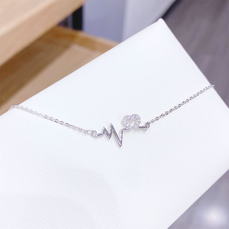 Beating heart Korean pendant necklace ECG necklace electroplating real gold girl