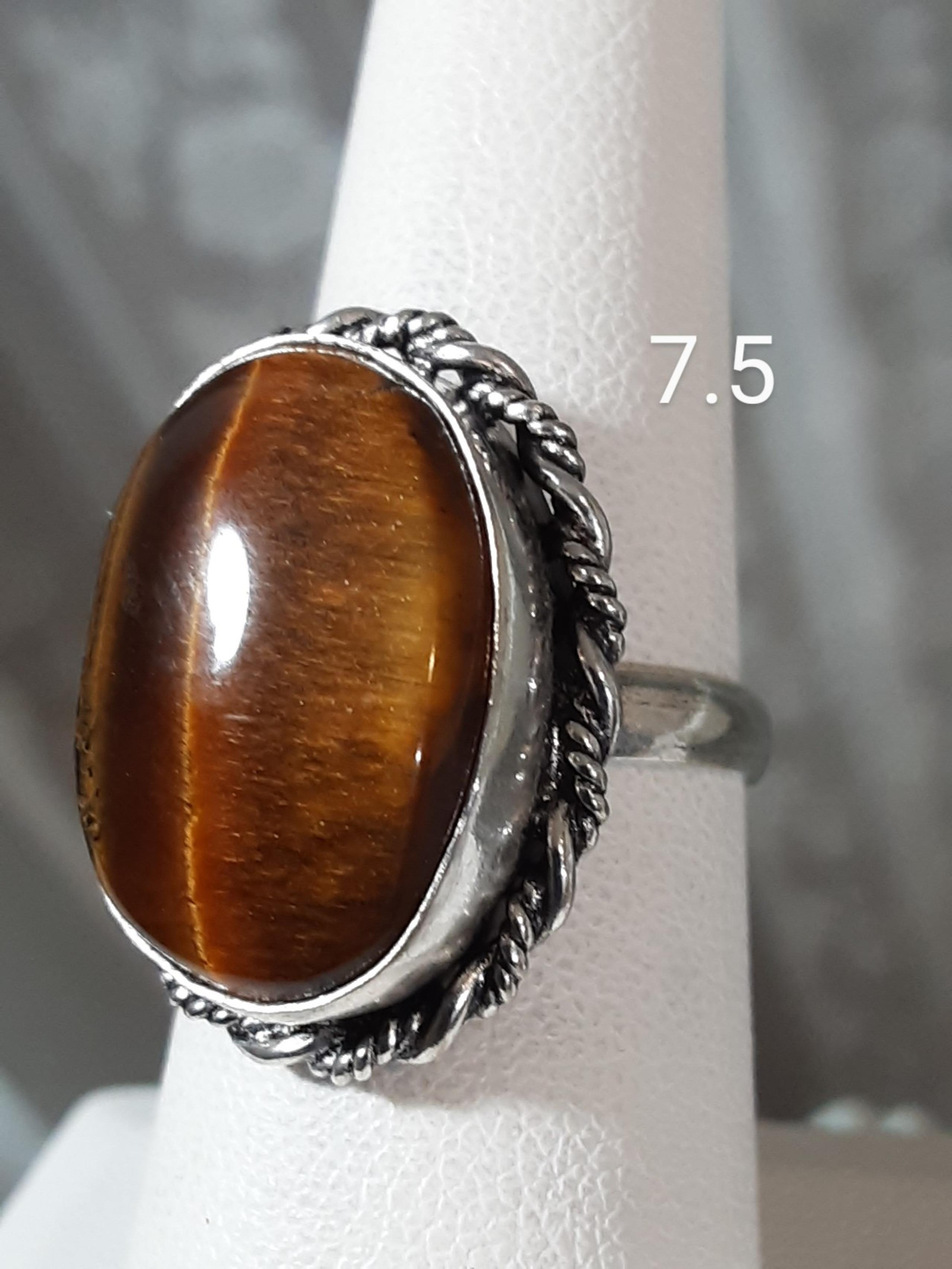 Tigers Eye Crystal Cabochon .925 Ring "Sheba"