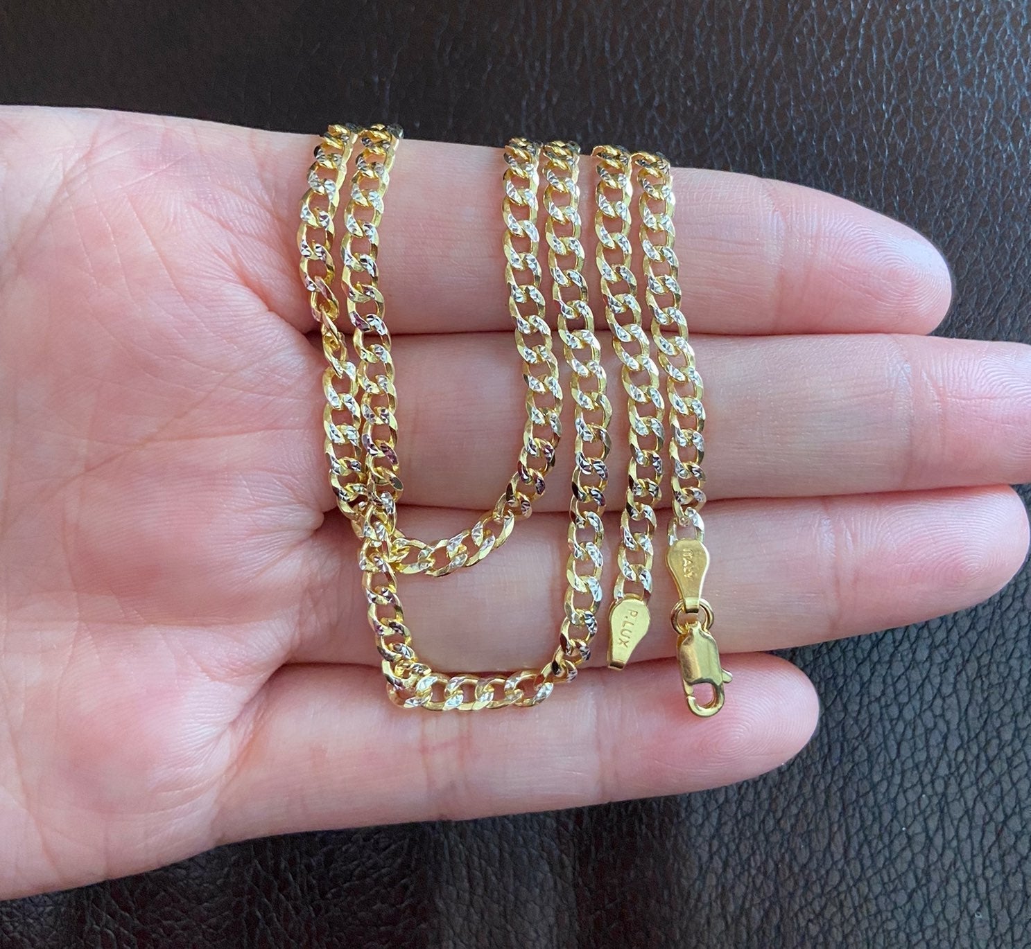 14k gold 925 diamond cut cuban chain