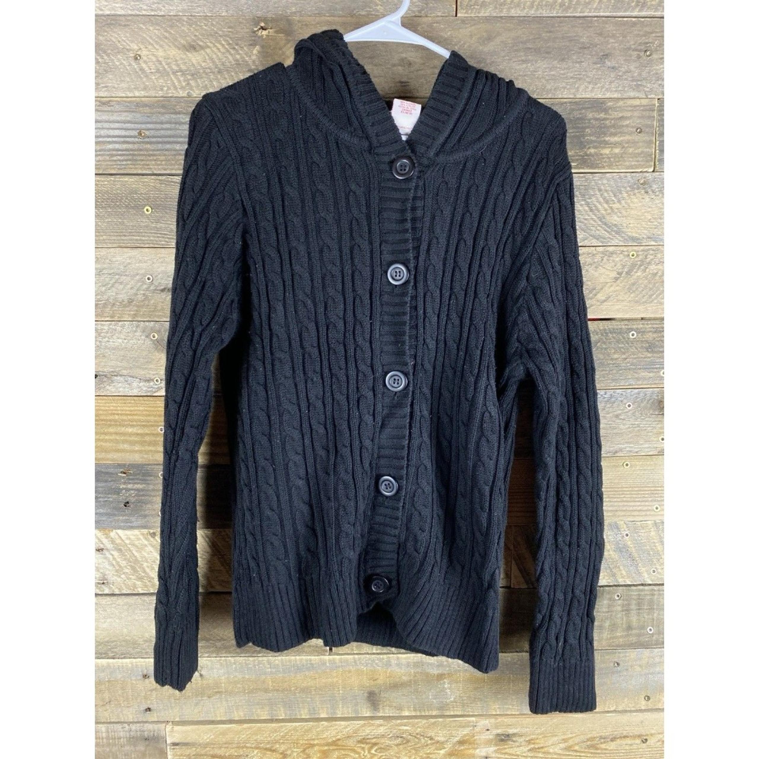 Faded Glory Women's Sz XL Hooded Black Cable Knit Button Down Cardigan Sweater
