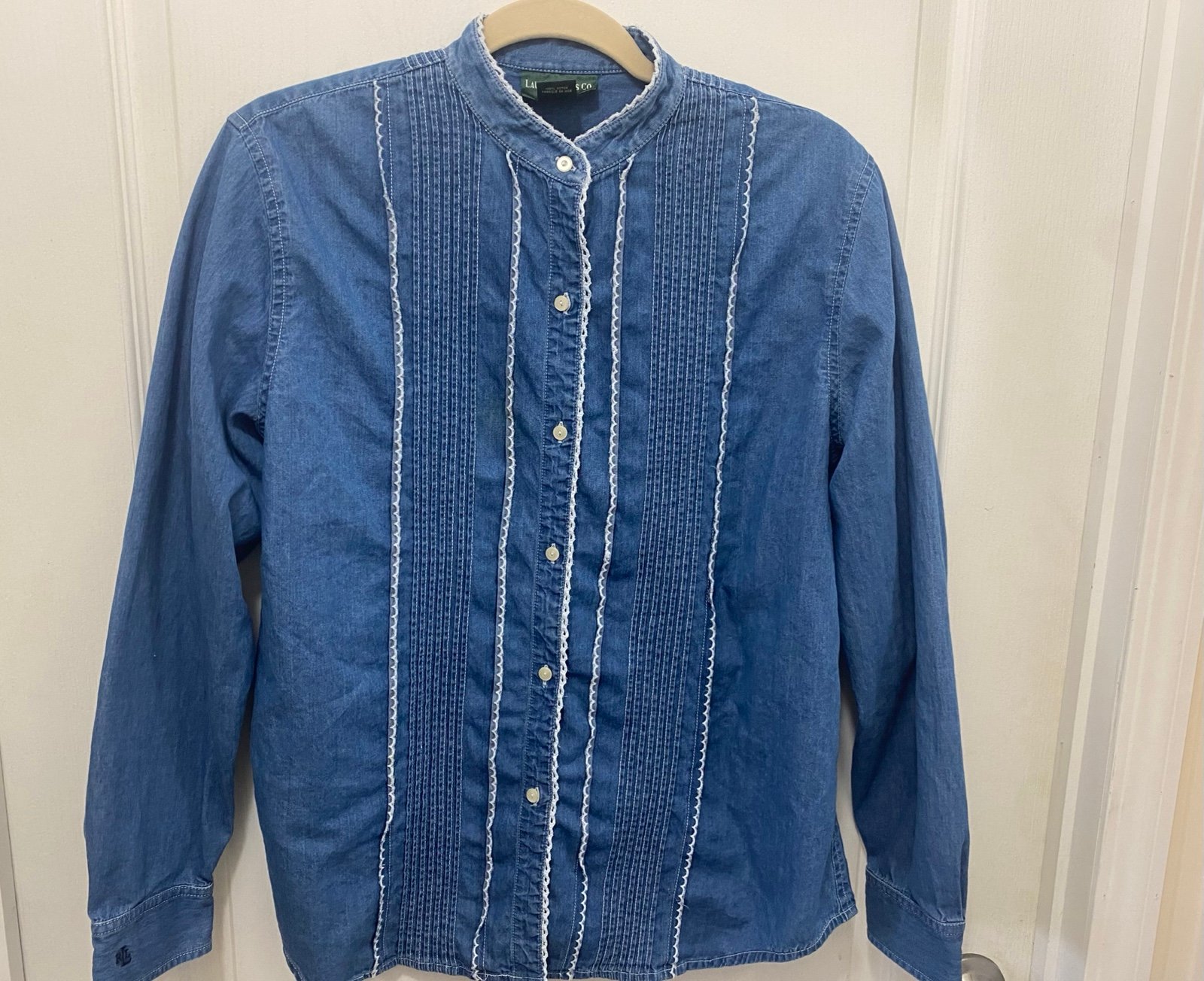 Ralph Lauren Western Cowboy Denim Shirt VTG Mandarin Embroidered Rancher