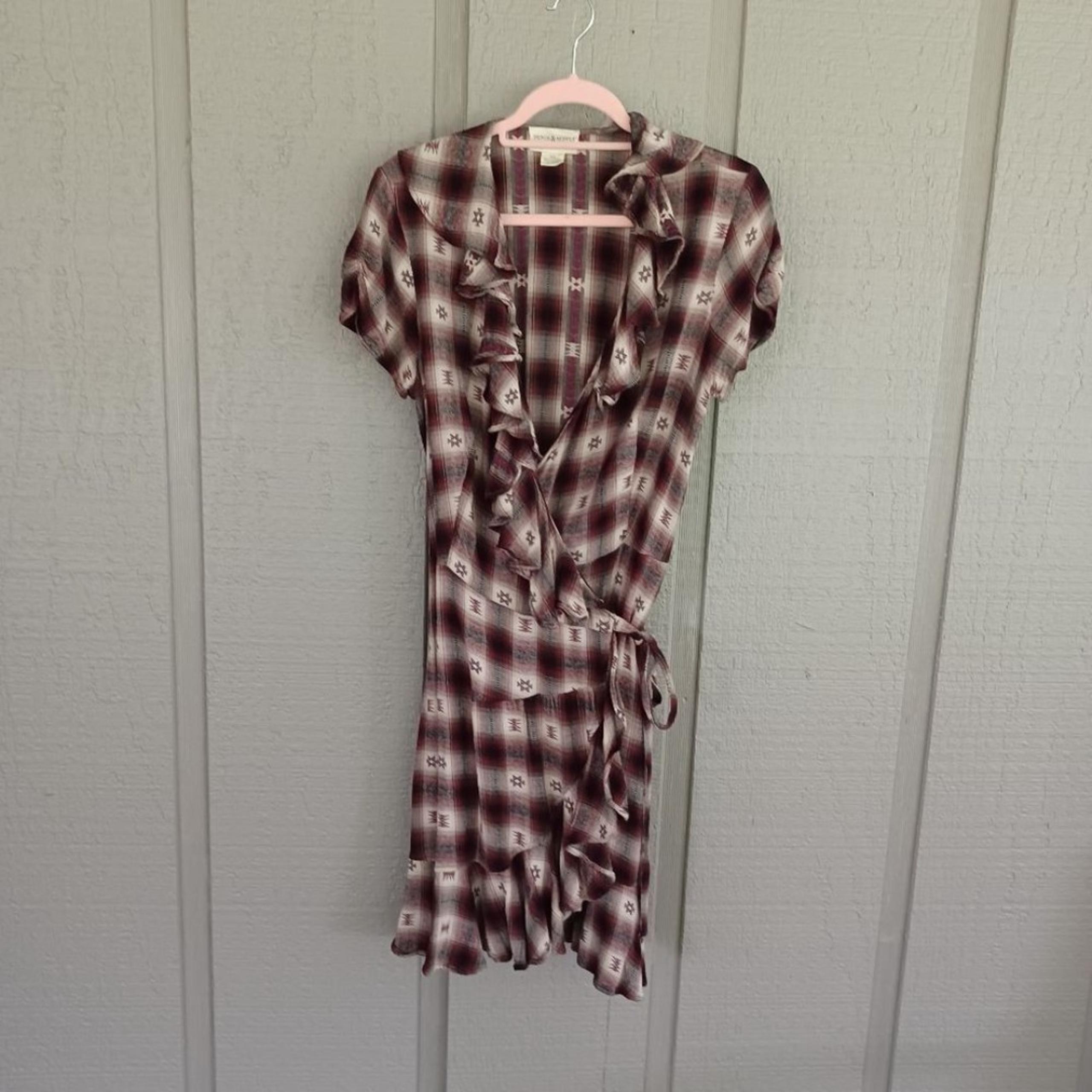 Denim & Supply Ralph Lauren Ruffle Wrap Mini Dress M Women Aztec Plaid Viscose