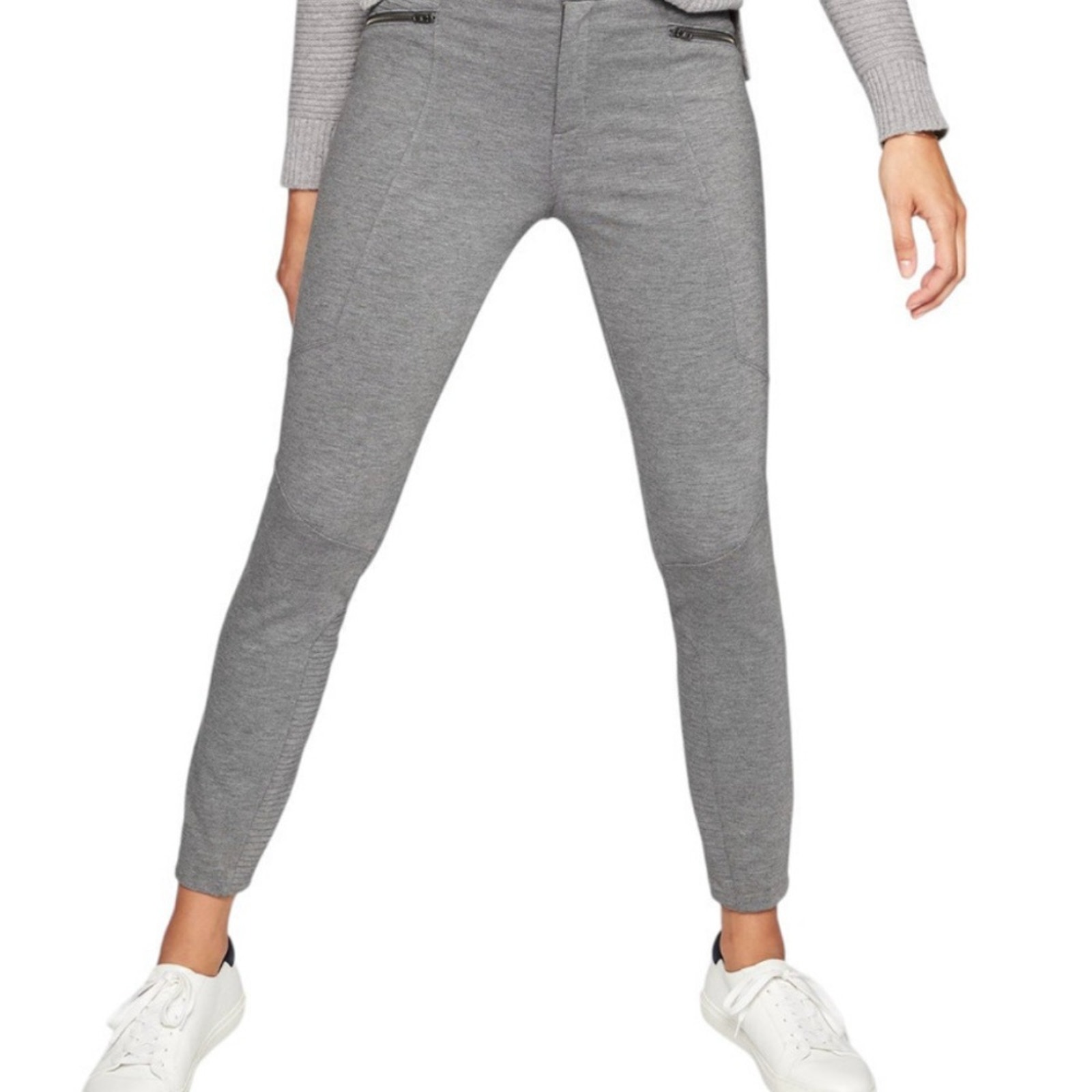 ATHLETA Heather Gray Ponte Moto Mid Rise Button Pants Business Leggings Size 10