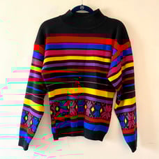 VINTAGE OBERMEYER black colorful stripe 70s ski sweater