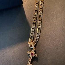 FIGARO 22” YELLOW GOLD GP WITH 1.5 CROSS RUBY NEW GIFT BOX !!