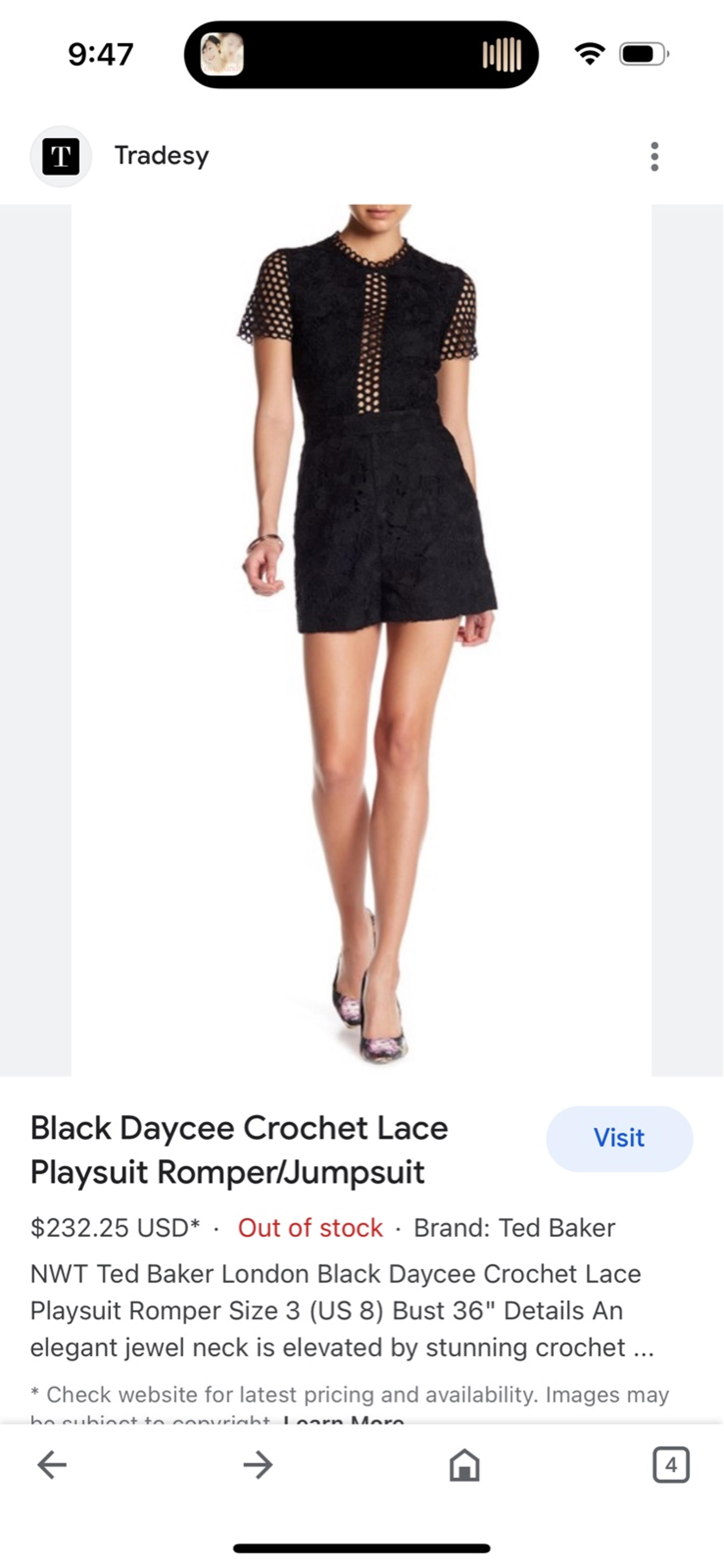 3 Ted Baker Black Daycee Crochet Lace Playsuit Romper/Jumpsuit