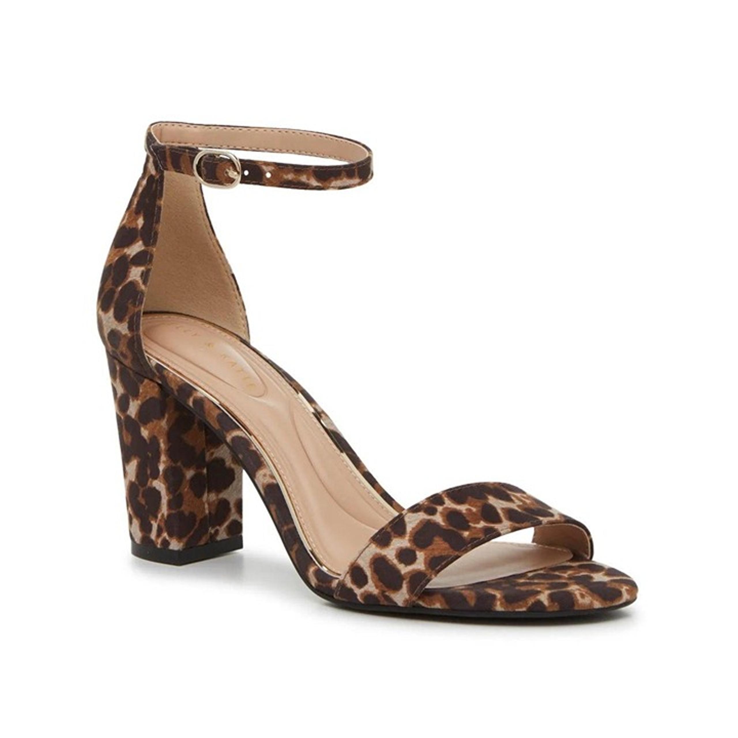 KELLY & KATIE Leopard Print Block Heel Ankle Strap Sandals Shoes 6½M