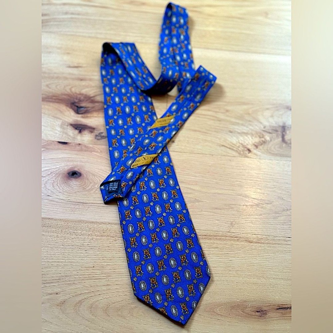 Vintage VALENTINO Cravatte Cobalt Blue Orange Floral Boho Silk Luxury Neck Tie