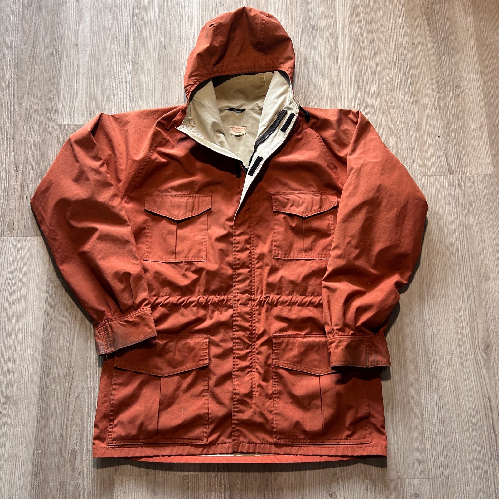 Men's Vintage 70's Frost Handmade Rust Orange Zip Up Parka Shell Jacket Sz Large