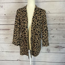 J Crew Sweater Womens XS Sophie Open Front Blazer Leopard Print Brown Jacket