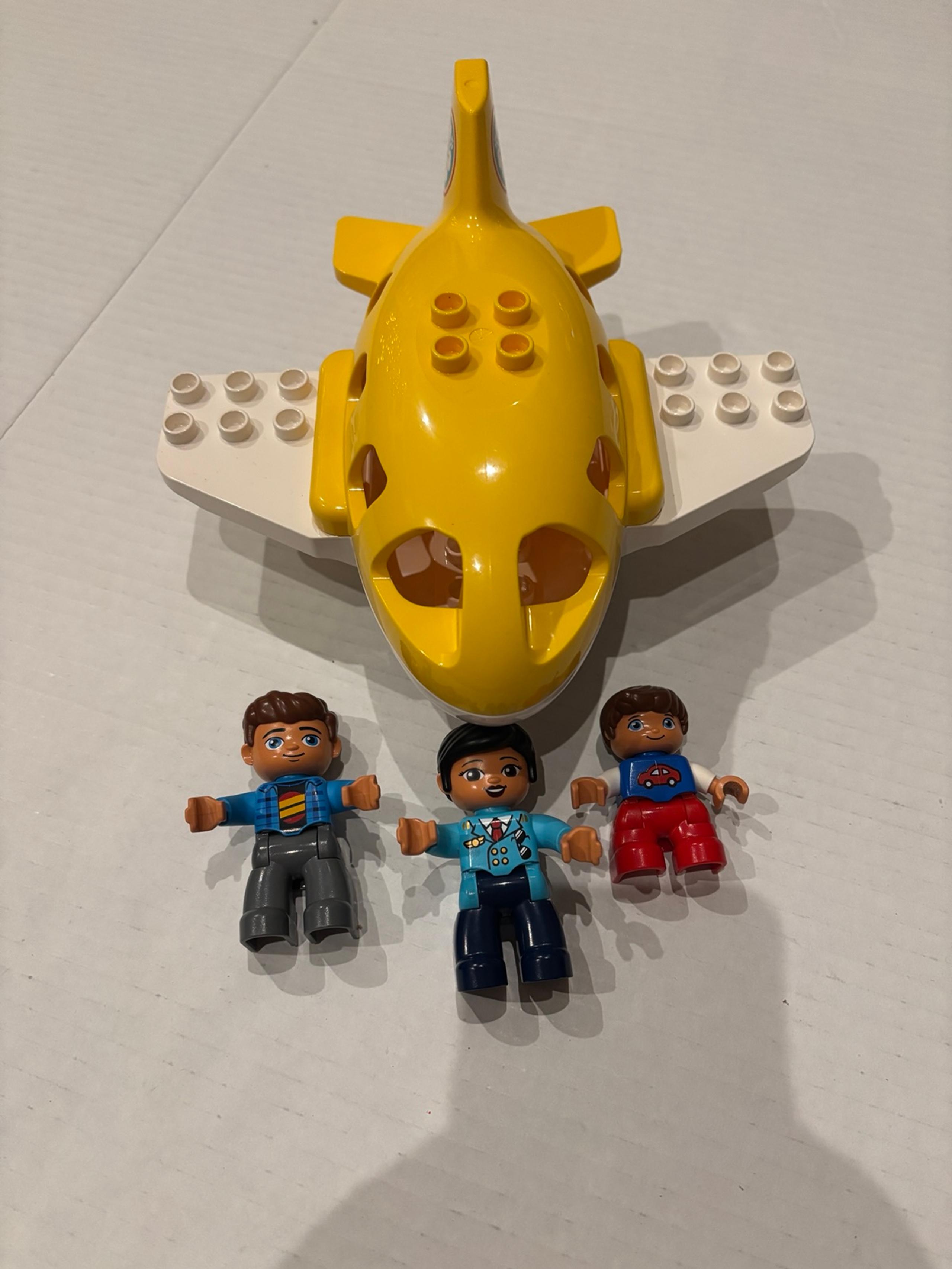 LEGO Duplo Yellow Airplane Plane  w/ wheels, pilot, flight attendant & passenger