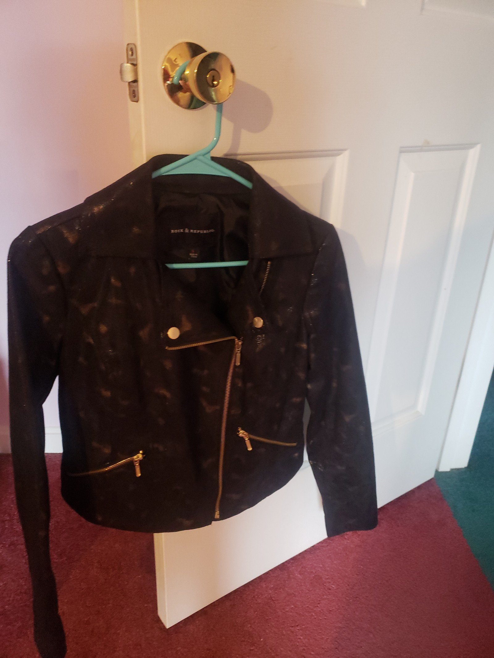 Woman's jacket sz S Rock & Republic, Gorgeous jacket black with gold trim and