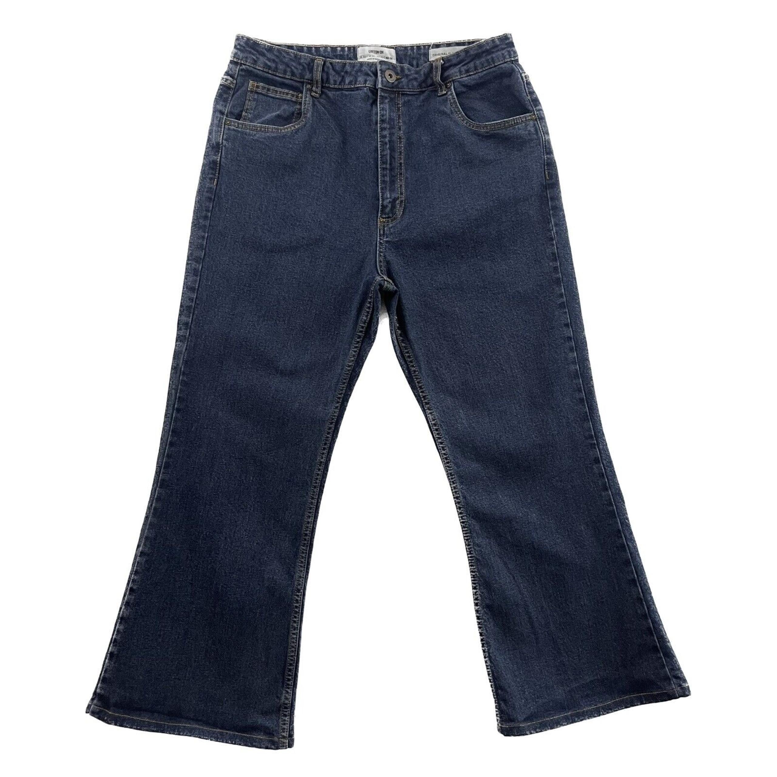 Cotton On Jeans Womens 12 Original Flare High Rise Blue Crop Stretch Denim
