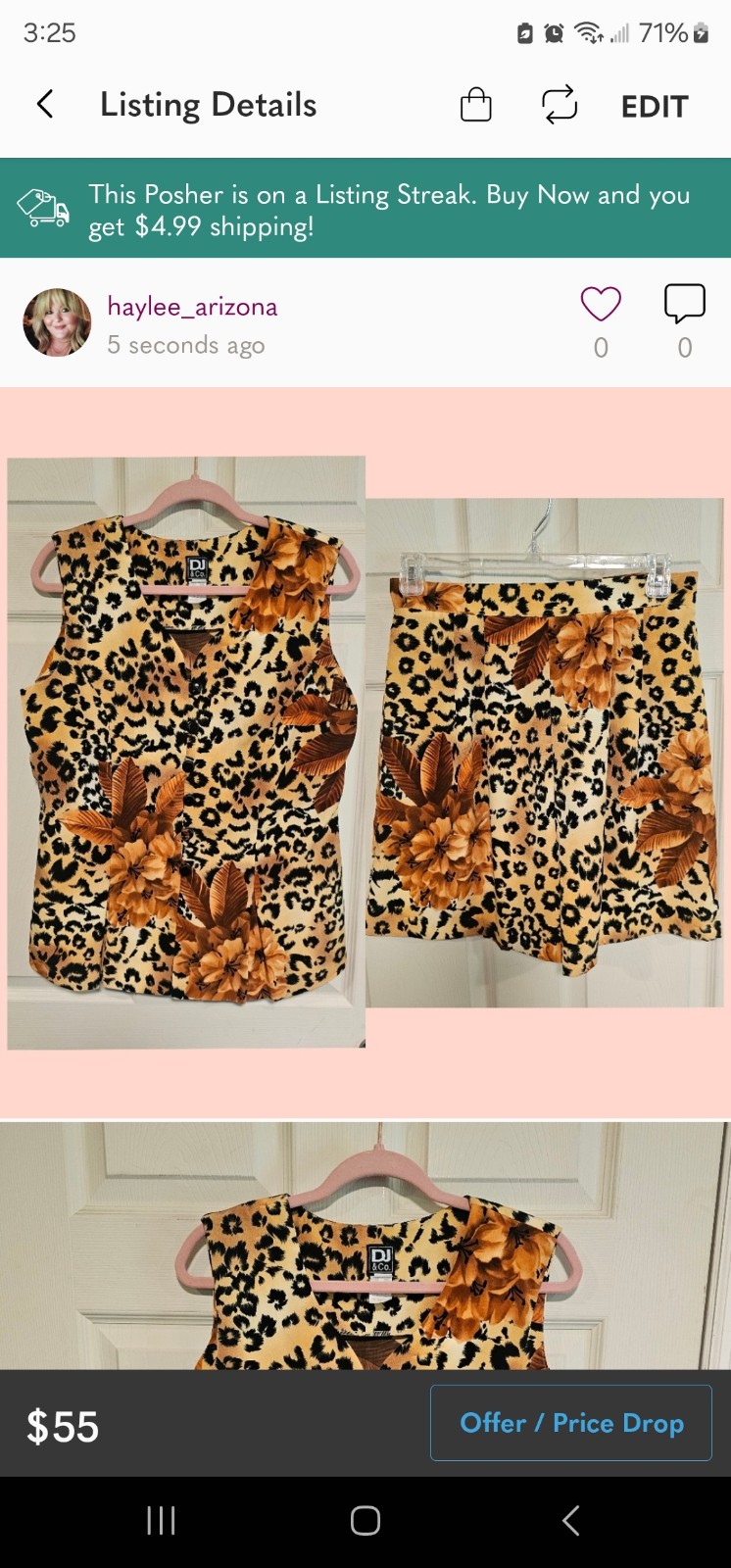 Vintage Set Sleeveless Button Down Blouse High Waste Shorts Floral Cheetah Print