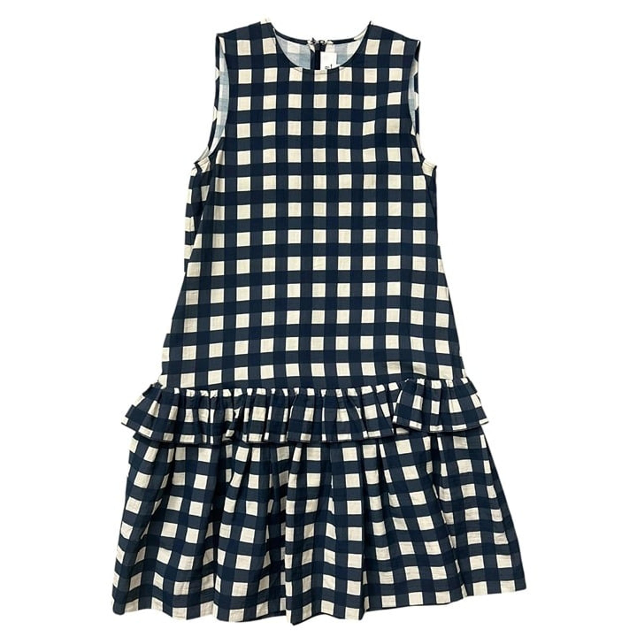 Victoria Beckham Gingham Drop Waist Ruffle Crepe Dress Blue White Sz 4 Coquette - Victoria Victoria Beckham