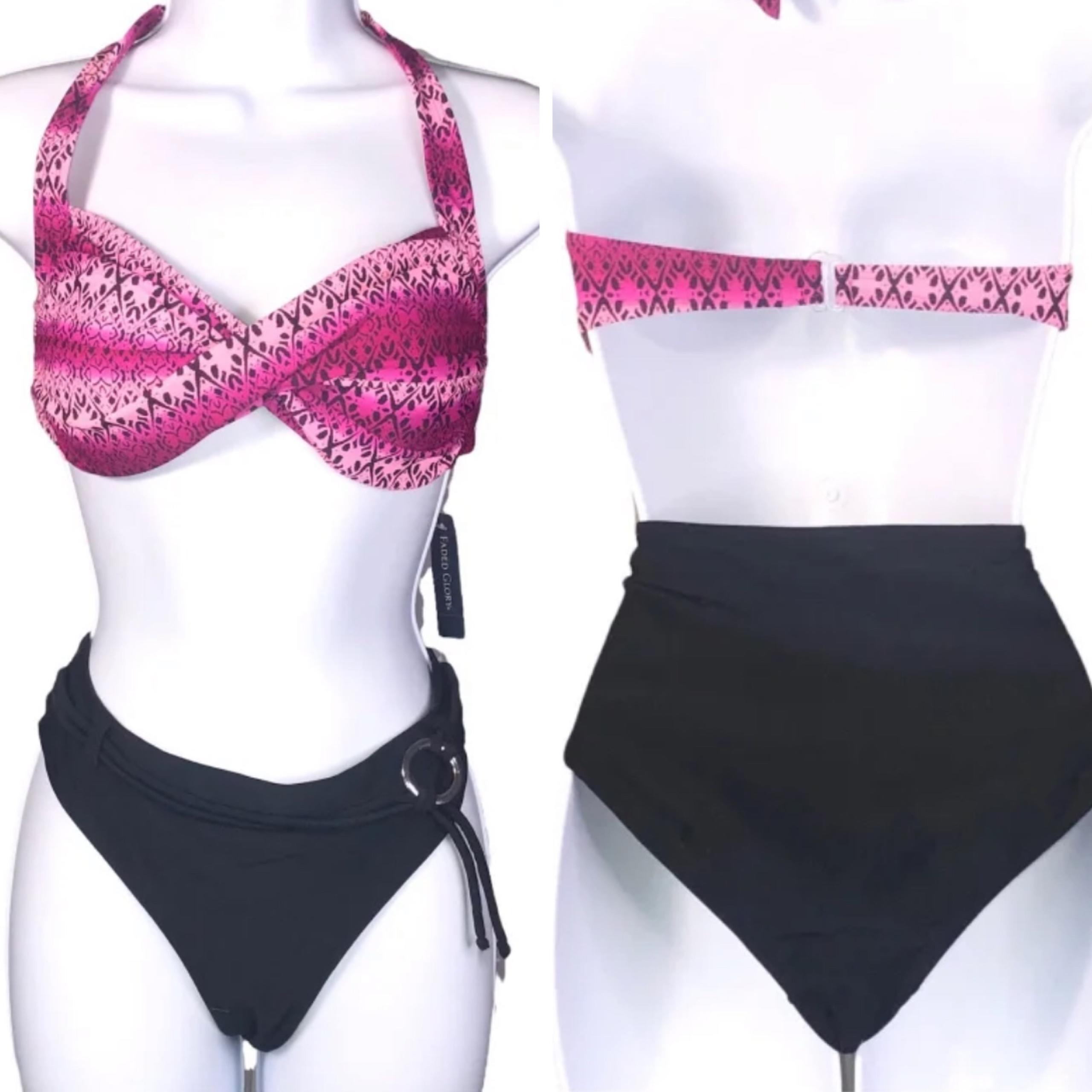 FADED GLORY Women’s Two-piece Bikini Swimsuit SIZE M (8-10) PINK Ombre Black