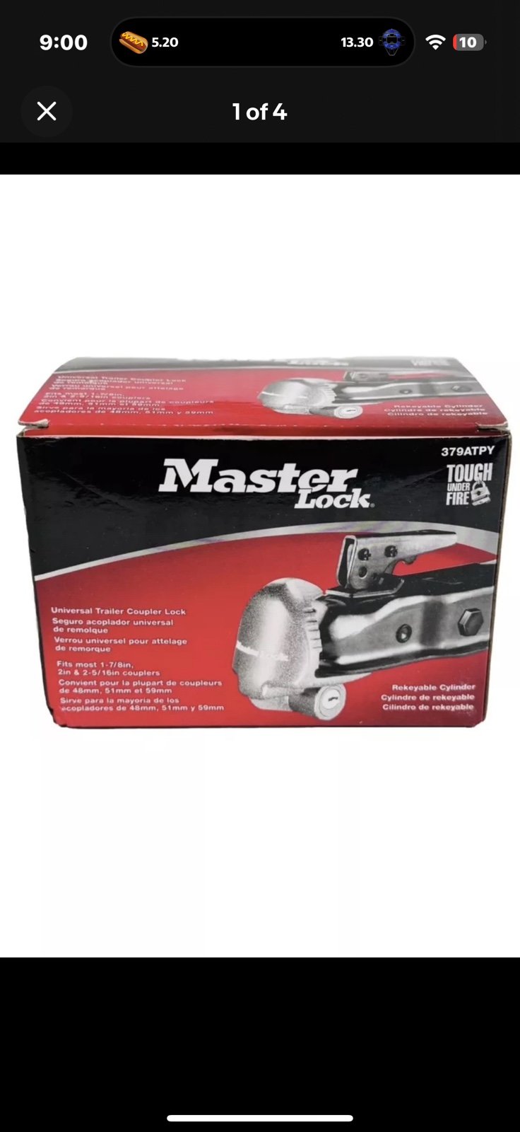 Master Lock 379ATPY Universal Trailer Hitch Lock , Black