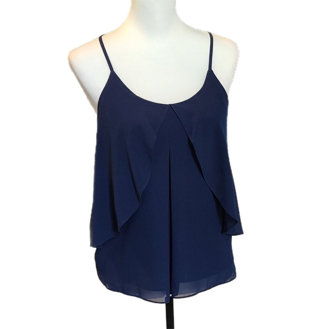 Blue Pearl x Allen Schwartz NWT 165 Navy Blue Chiffon Layered Top, Size S (4-6)