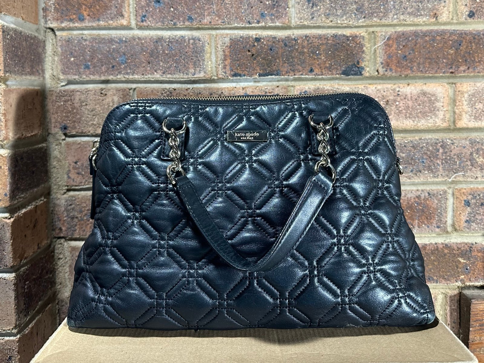 Kate Spade Quilted Shimmer Leather Astor Court Grace Handbag PRE-OWNED Black