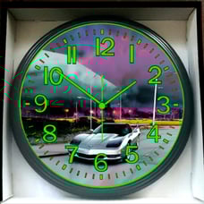 Wall Clock Silver Chevy Corvette Garage Shop Glow In The Dark Wall Clock New!