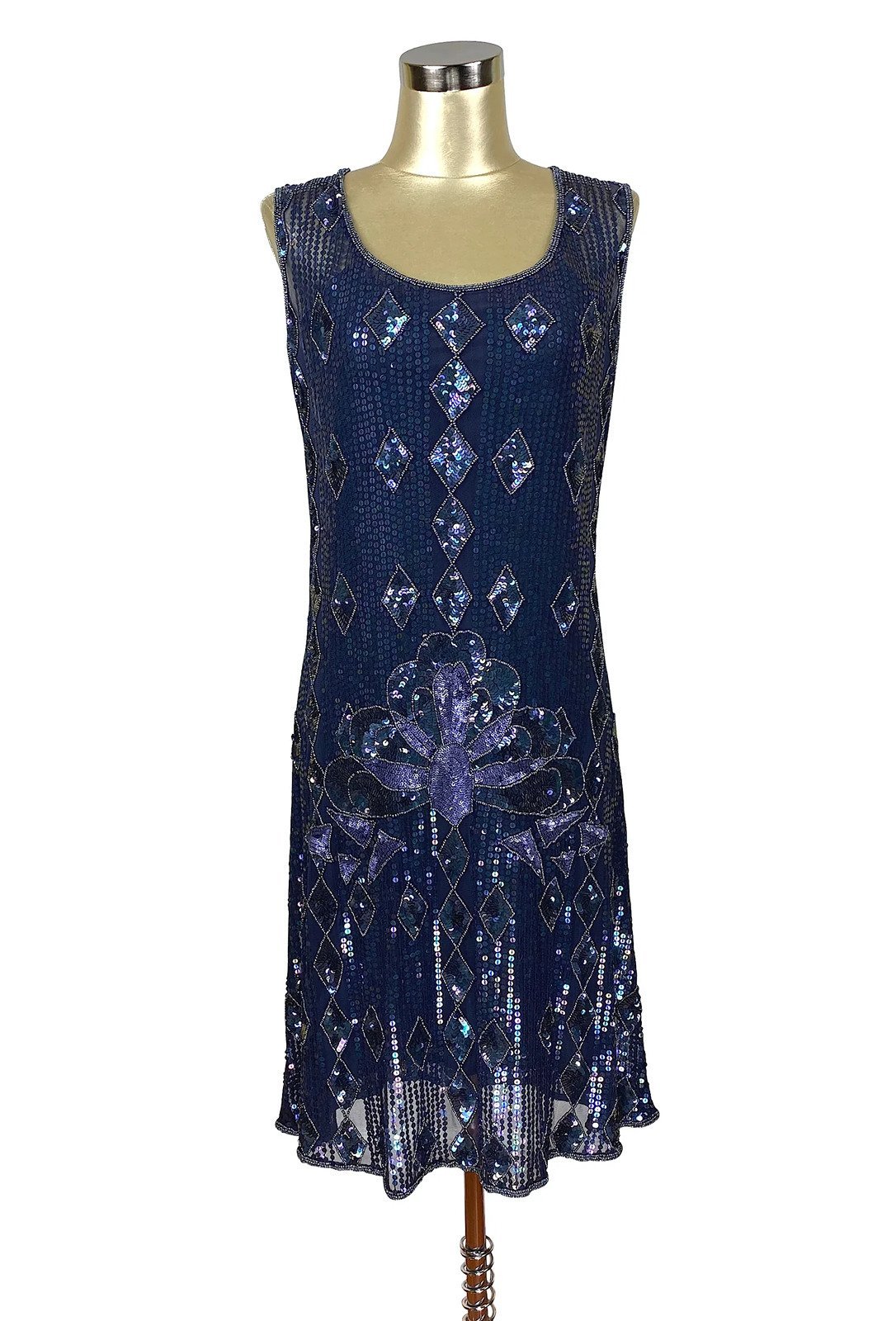 Deco Haus 1920s Artist Beaded Sequin Party Dress Gloves Slip Garconne XS S 2 4 6