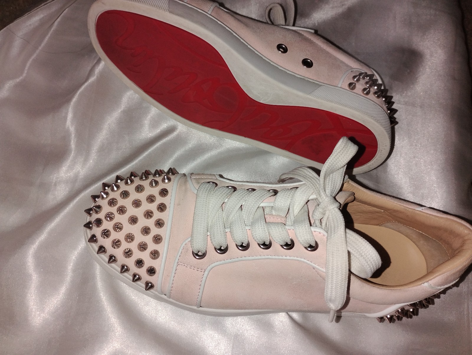 Christian Louboutin Pink Viera 2 Spike size 7.5 Tennis Shoe Trainers Red Bottoms
