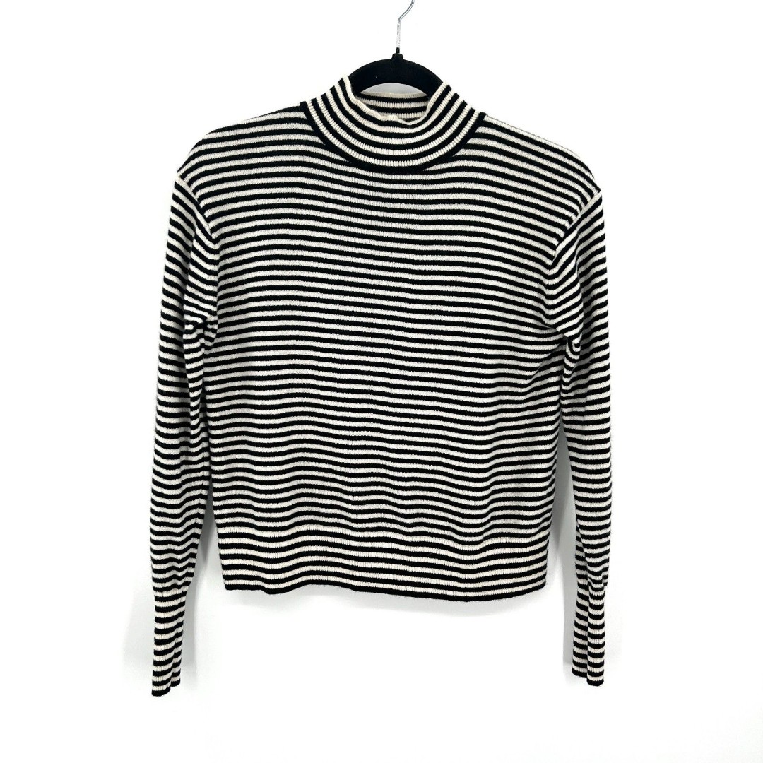EVERLANE Black White Striped Cashmere Turtleneck Knit Boxy Sweater Top Size XXS