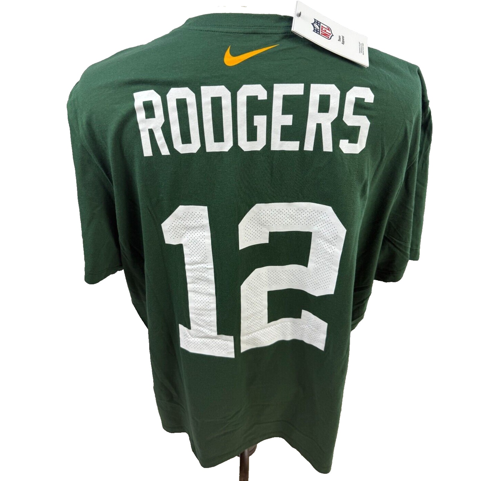 Nike Green Bay Packers #12 Aaron Rodgers Green Tee Size XL NWT