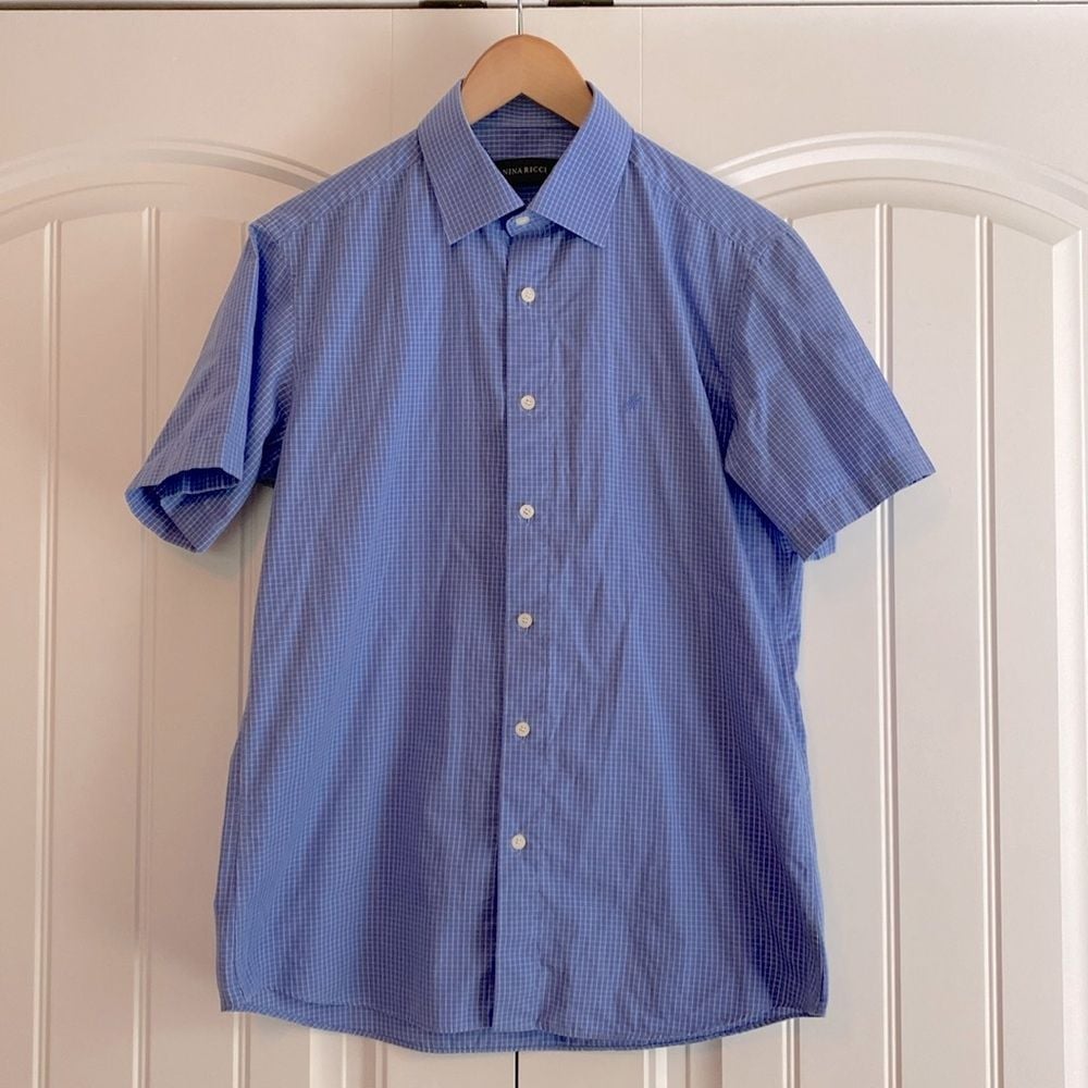 Nina Ricci Men's Short Sleeve Button Down Shirt Size 100 US Size L Blue