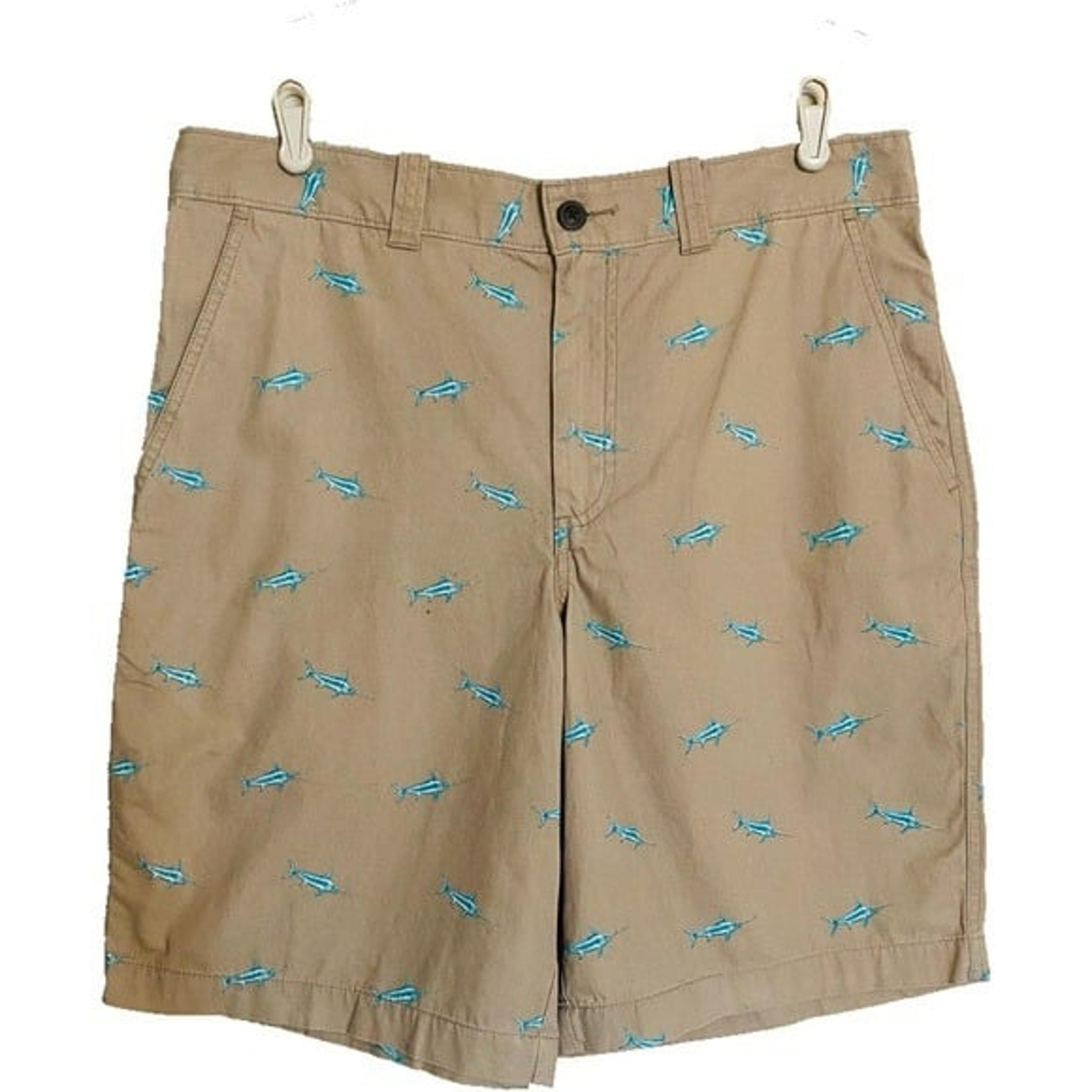 Magellan Shorts Size 32 Khaki Flat Front Tan Chino Fishing Marlins Sailfish Fish