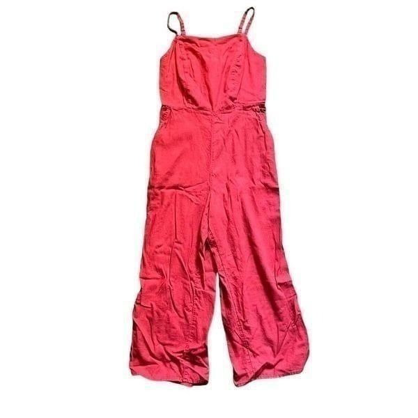Old Navy Jumpsuit Womens Medium Red Linen Blend Sleeveless Spaghetti Strap Prepp