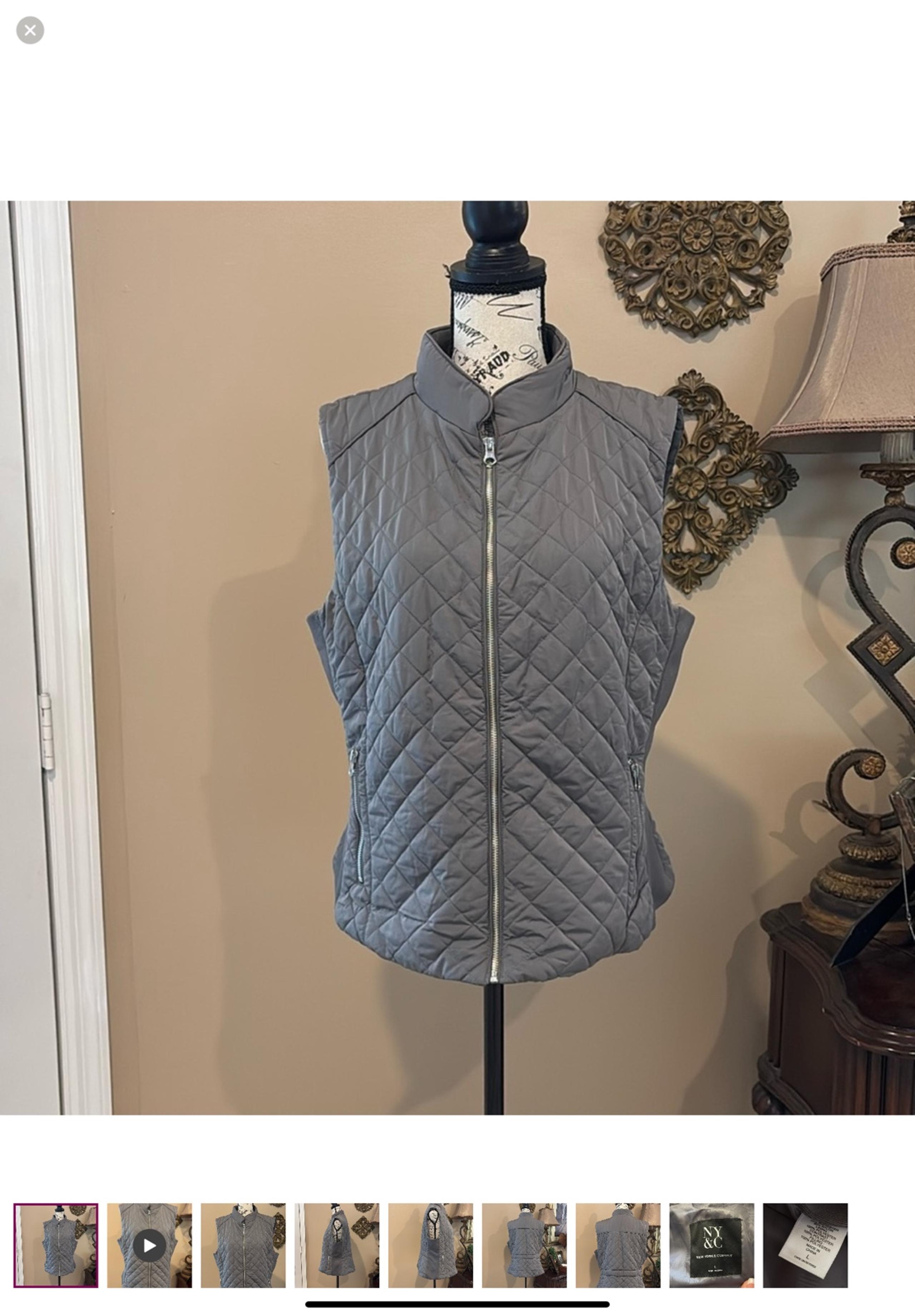New York & Company Gray Quilted Vest with High Collar