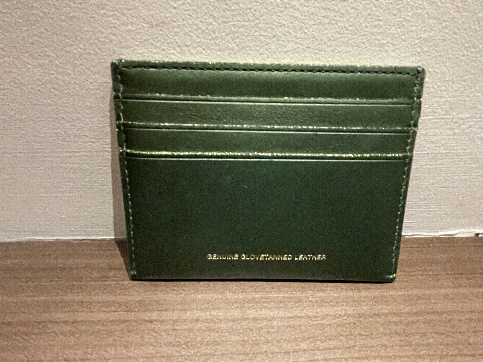 New Coach Flat Card Case Leather Metallic Green F22932