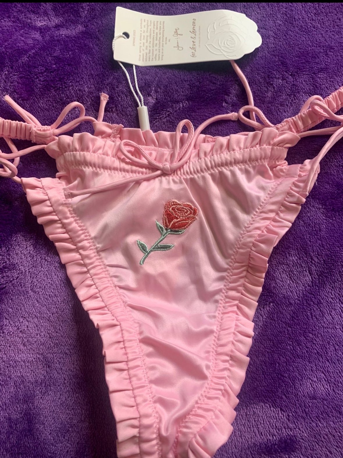 FOR LOVE & LEMONS VS Everyday Thong Panty Pink tide accent L Large nwt