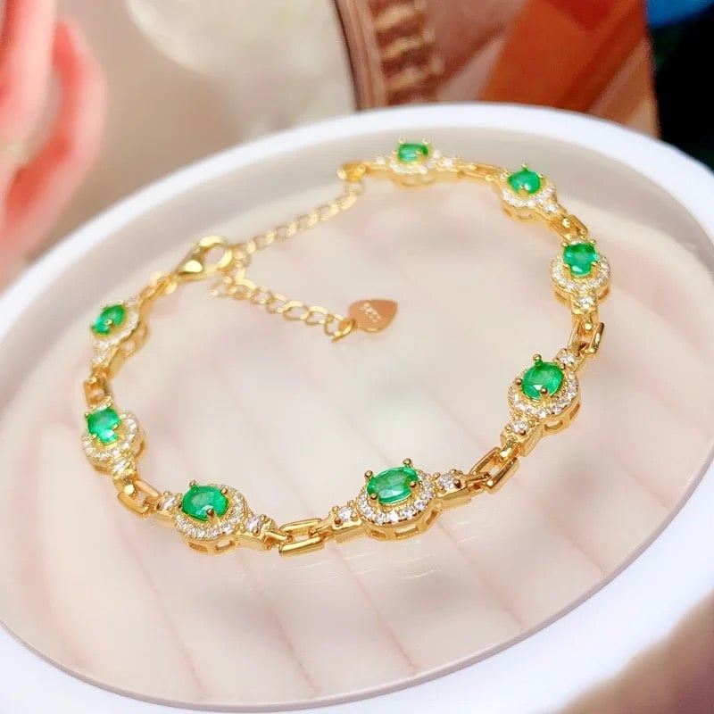 Natural Colombian Emerald Tennis Bracelet 3x4mm, Emerald Charm Bracelet