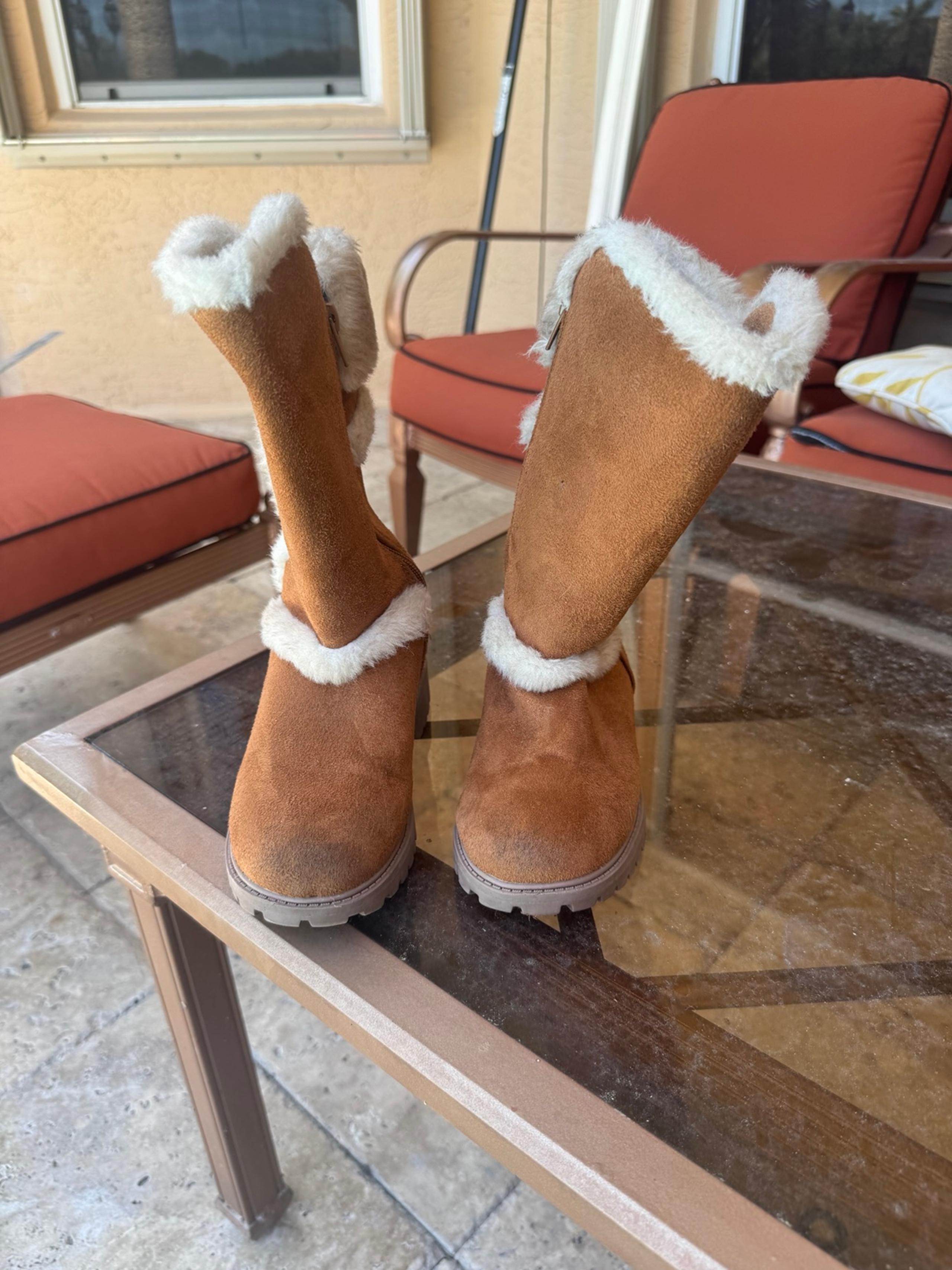 US Polo Winter Suede Brown Zip-Up Boots 1Y