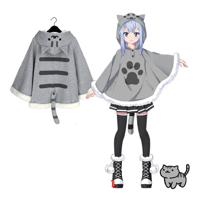 Kawaii Neko Atsume Cat Hoodie with Tail