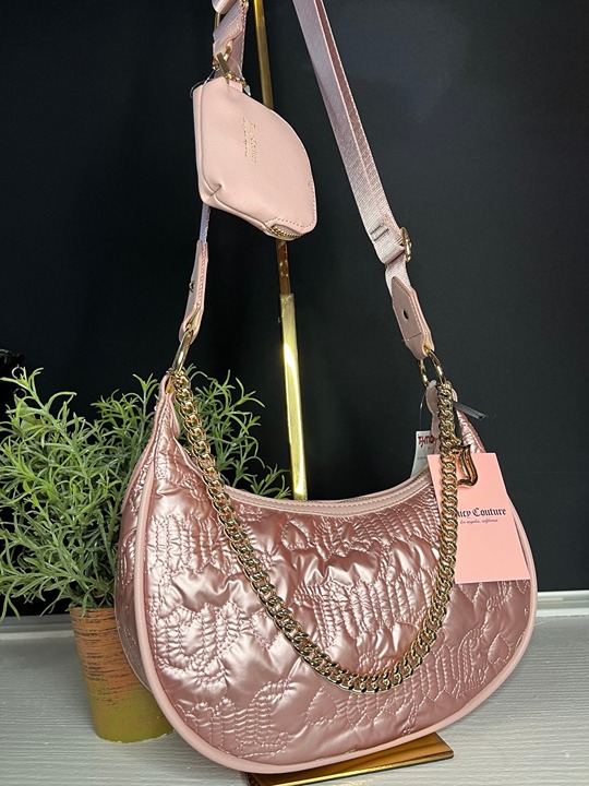 NWT JUICY COUTURE PUFF HALF MOON CROSSBODY BAG W COIN PURSE Dusty Blush Pink