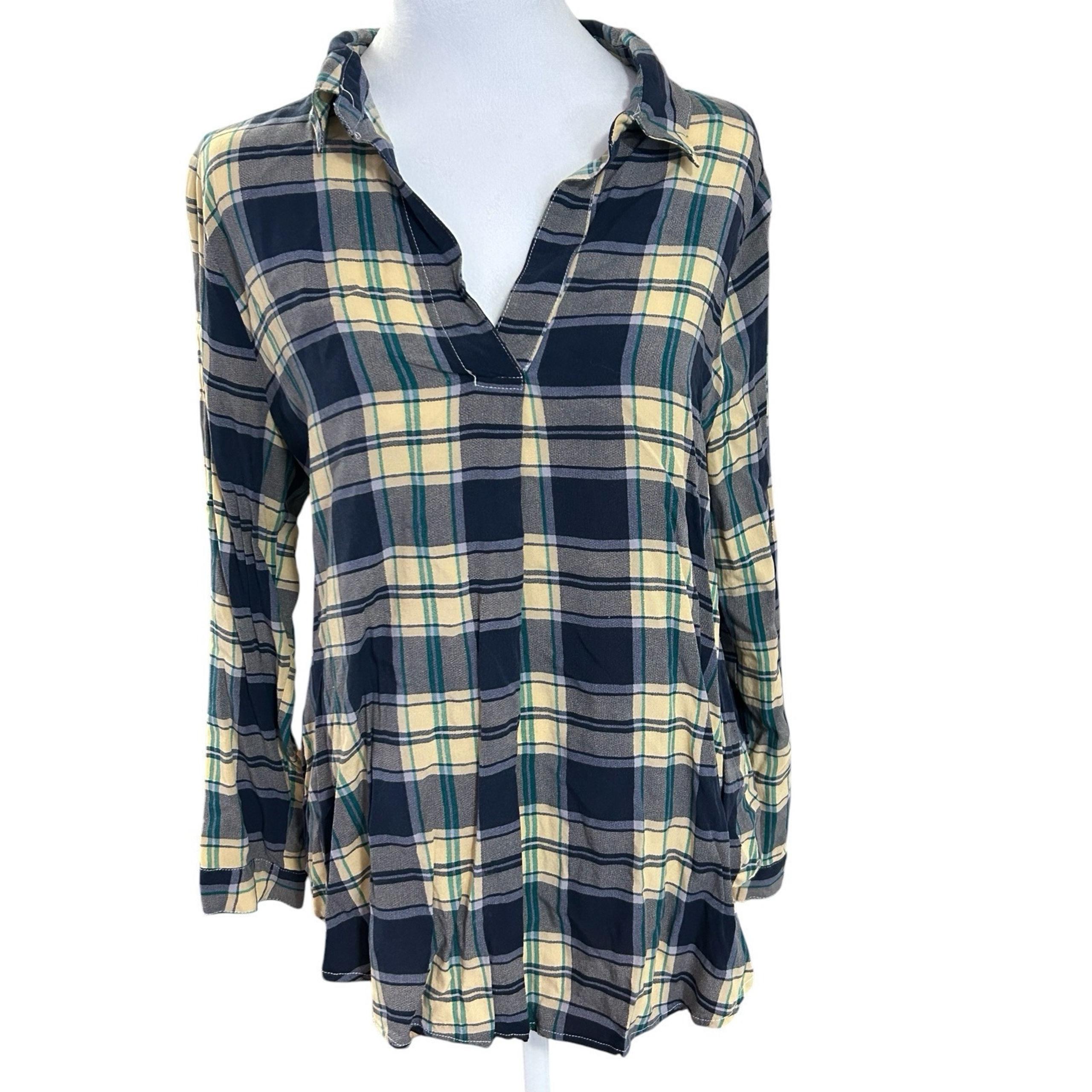 She & Sky Blue Plaid Tunic Woman's Top Sz M